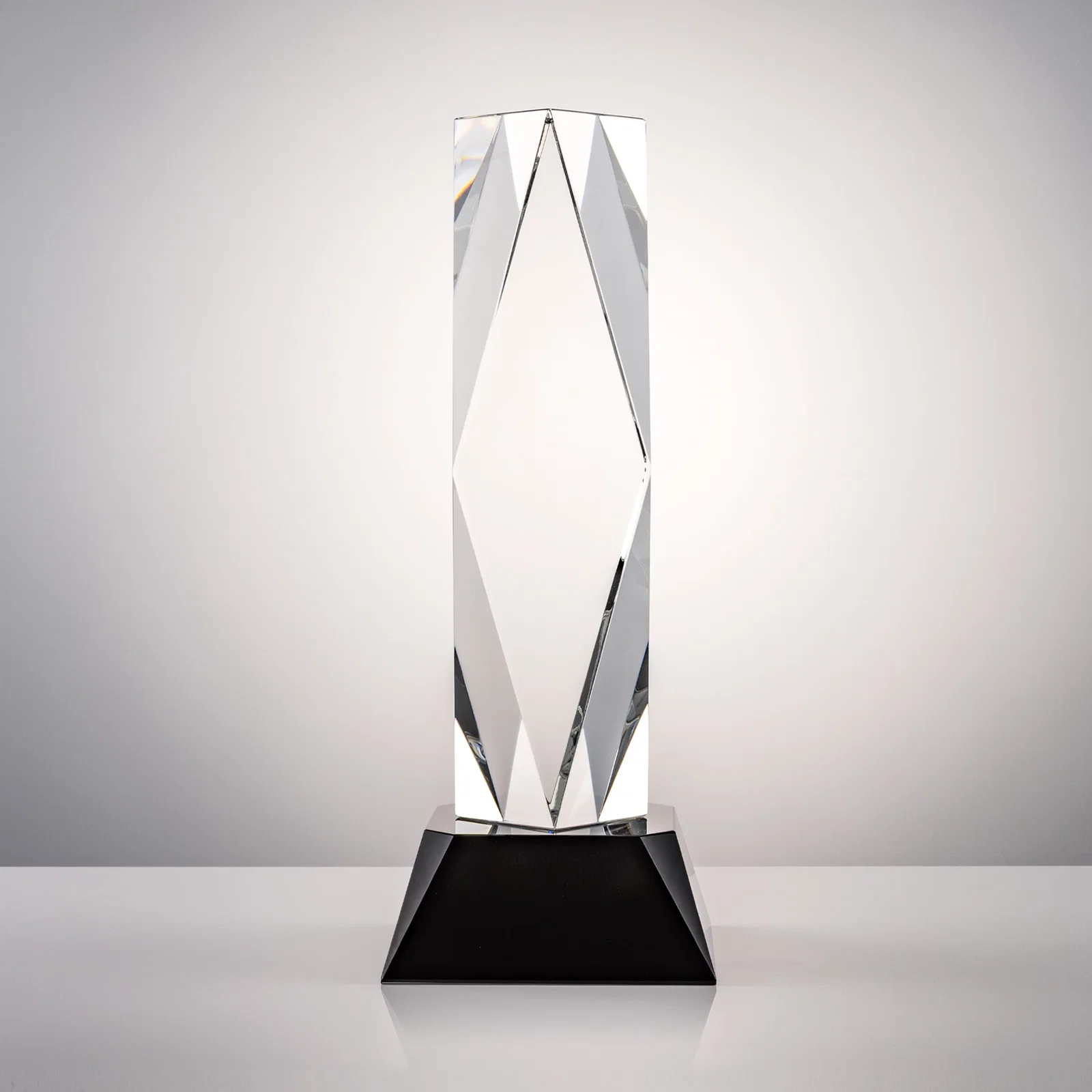 Custom printed Optical Crystal Diamond Award with Three Etching Zones for retirement presentations