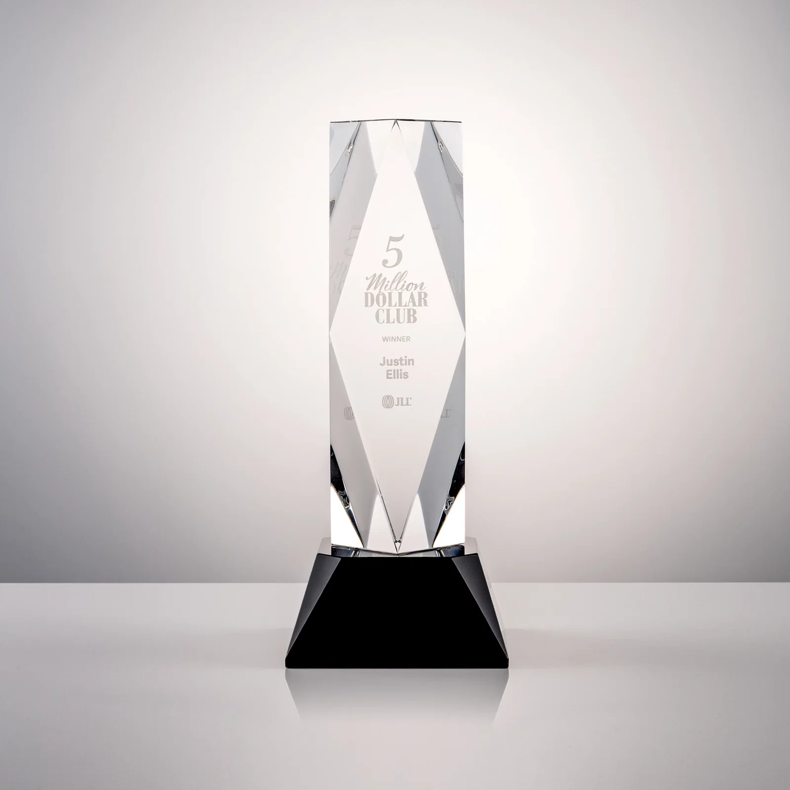 Custom Optical Crystal Diamond Award with Three Etching Zones for team milestone celebrations
