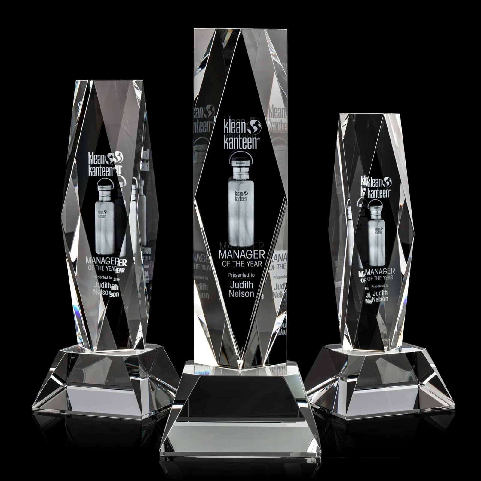 Custom Optical Crystal Diamond Award with Three Etching Zones for safety achievement programs