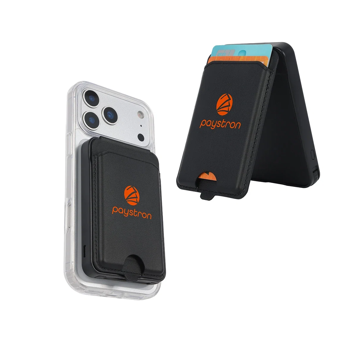 Smartphone attached to the Prestige Power Bank's magnetic charger, in use