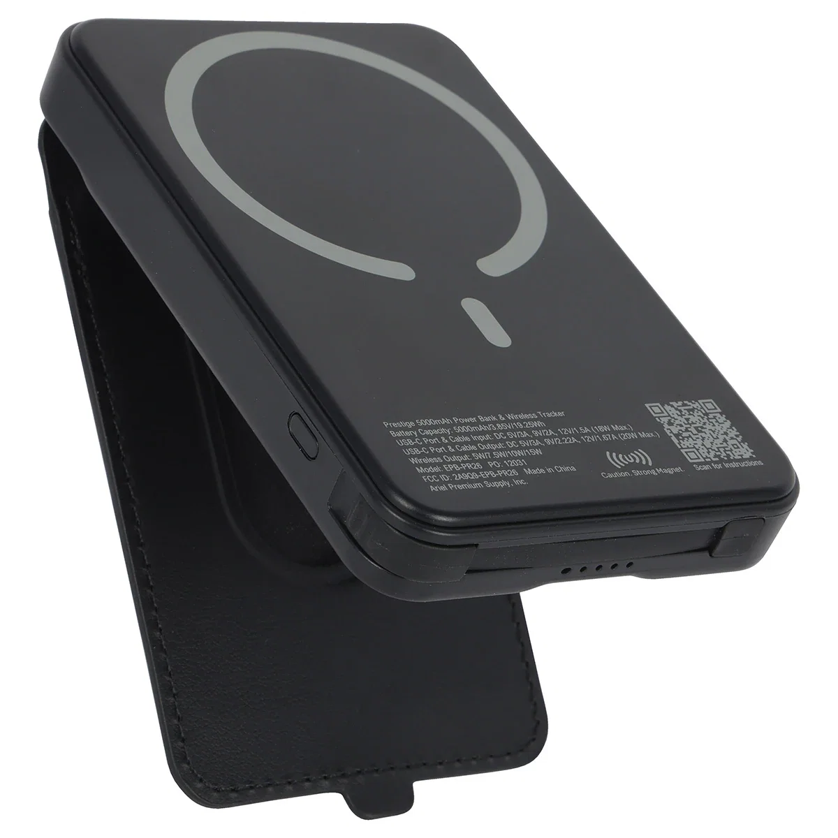 Back view of the Prestige Power Bank showing its built-in Find My tracker compartment