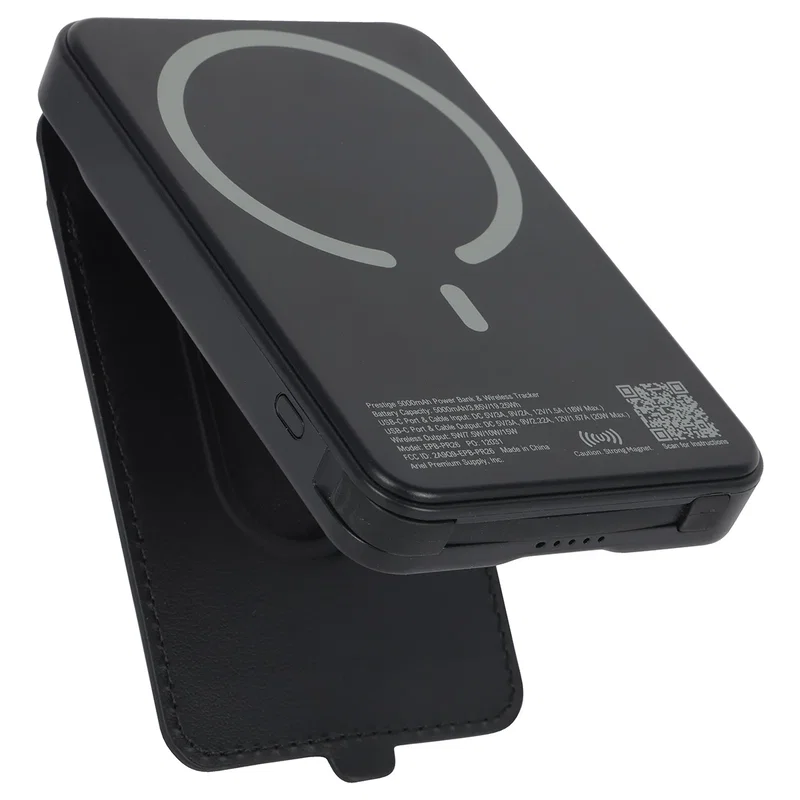 Back view of the Prestige Power Bank showing its built-in Find My tracker compartment