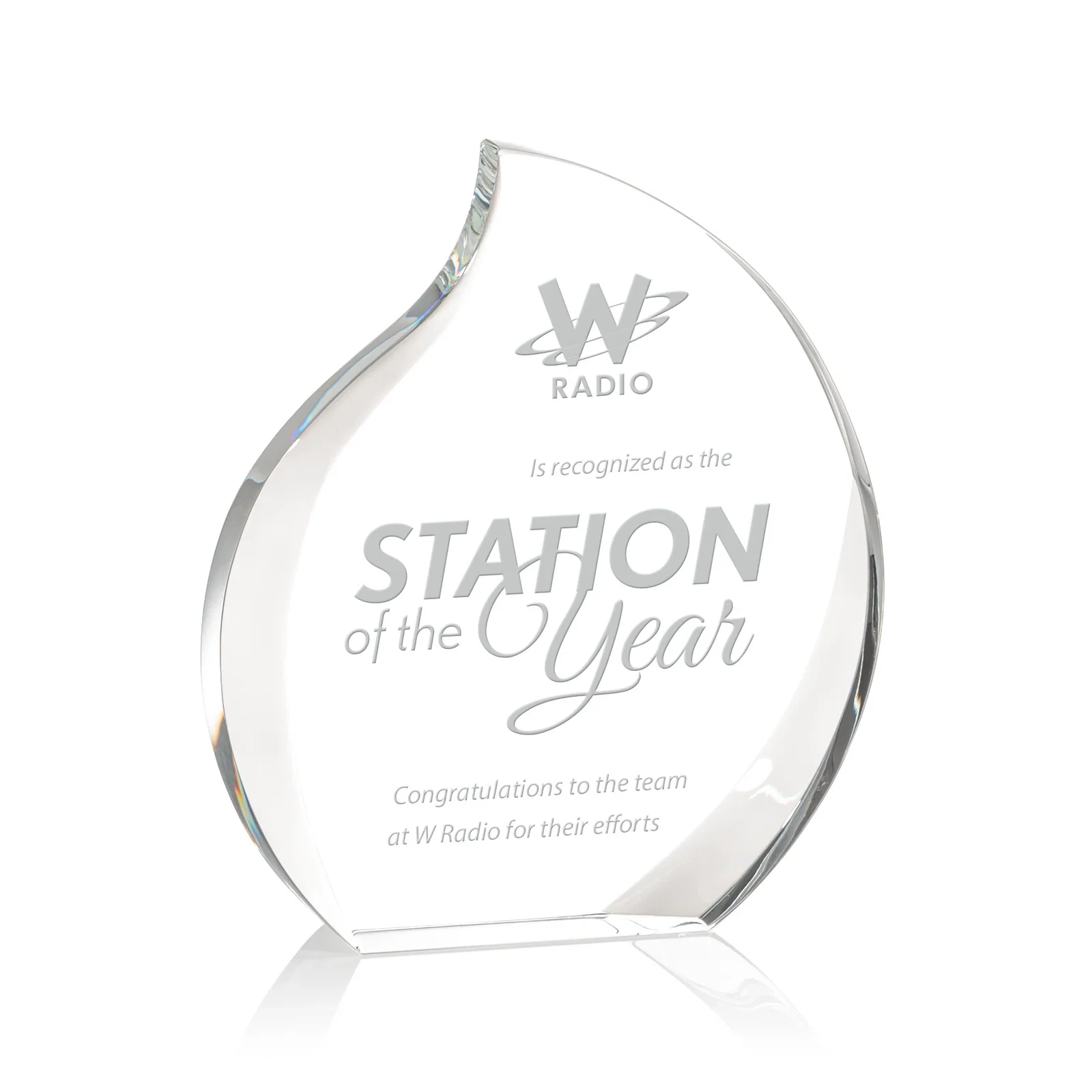 Custom Optical Crystal Flame Award With Interchanging Bevels for employee recognition