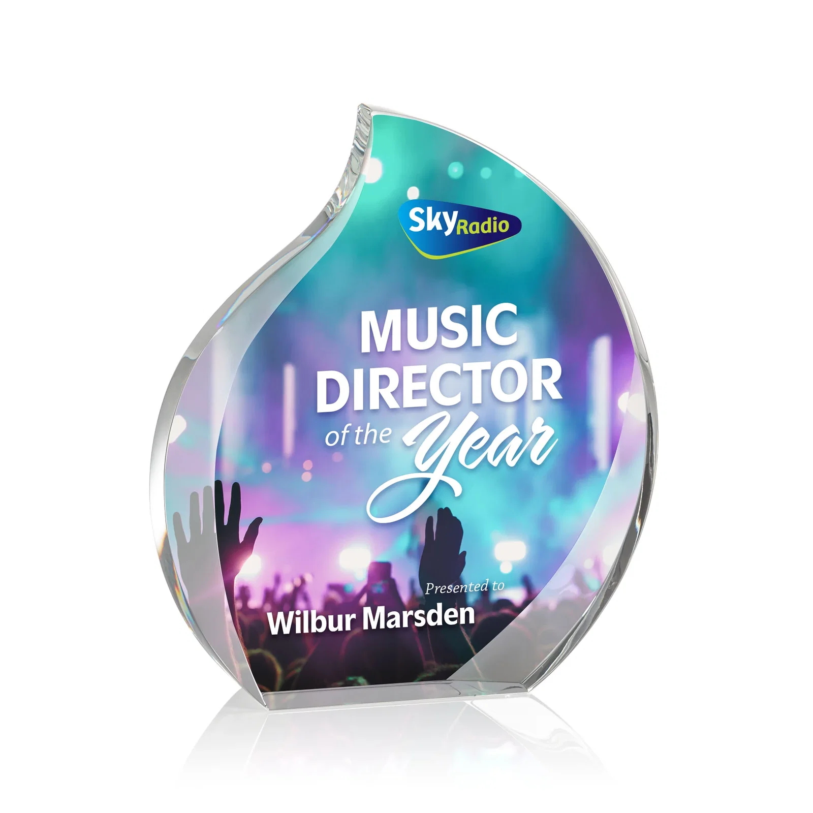 Custom Optical Crystal Flame Award With Interchanging Bevels for corporate award ceremonies