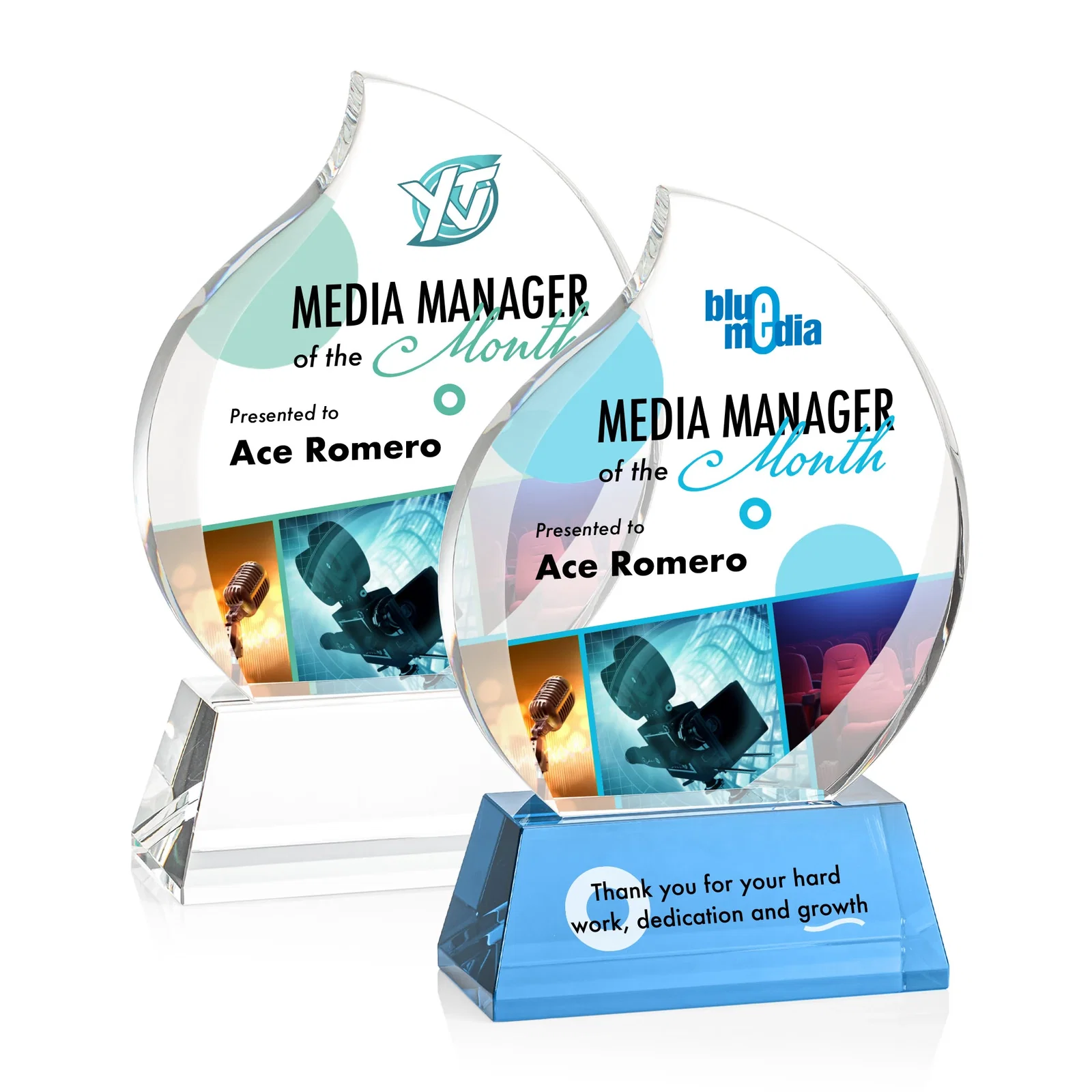 Custom Optical Crystal Flame Award With a Full-Color Printed Base for volunteer appreciation