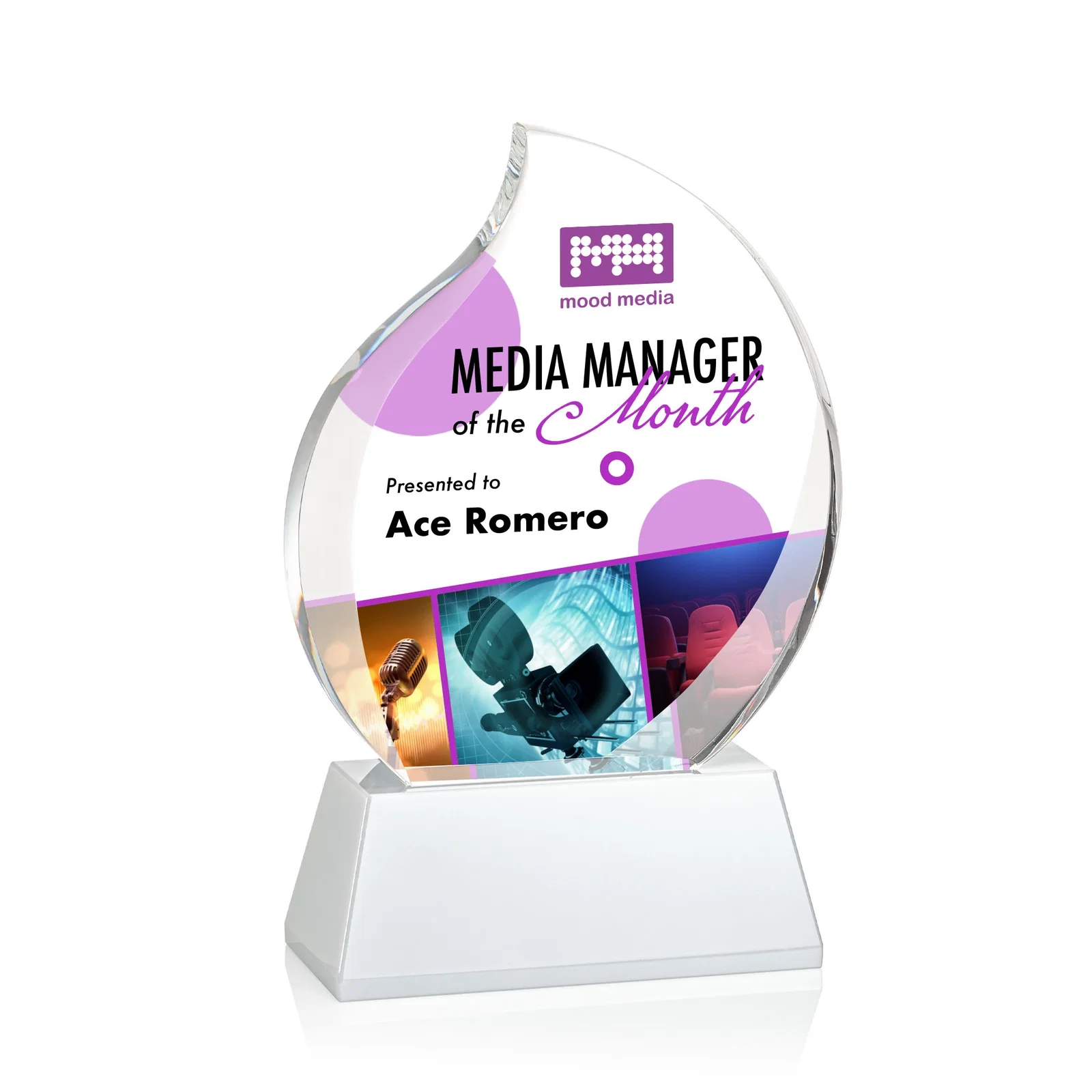 Personalized Optical Crystal Flame Award With a Full-Color Printed Base for team milestone celebrations