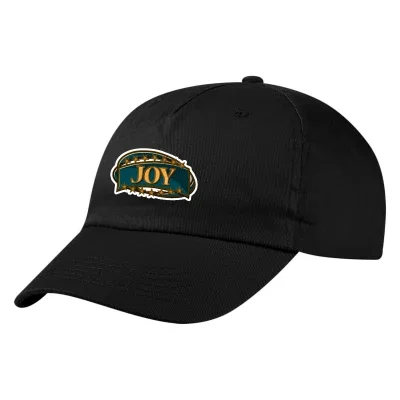 Six-panel baseball cap with a curved bill and adjustable back