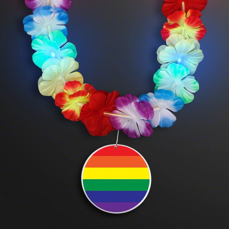 Pride Rainbow Floral Flashing Lei - Round Medallion — view 2