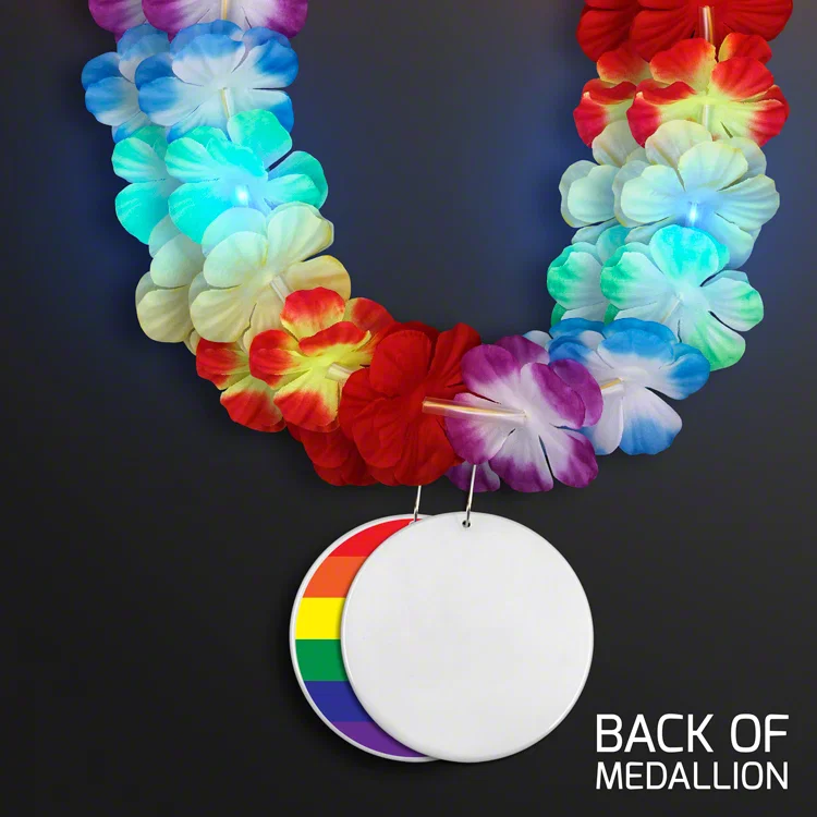 Pride Rainbow Floral Flashing Lei - Round Medallion — view 3