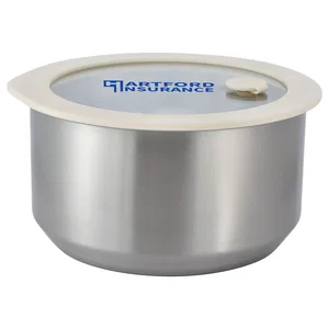 Prima 38 oz Microwaveable Stainless Steel Bowl With Vented Glass Lid