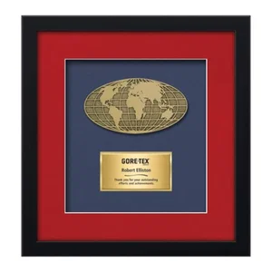 Gold-Plated Cast World Globe Award in Shadow Box With Layered Mattes