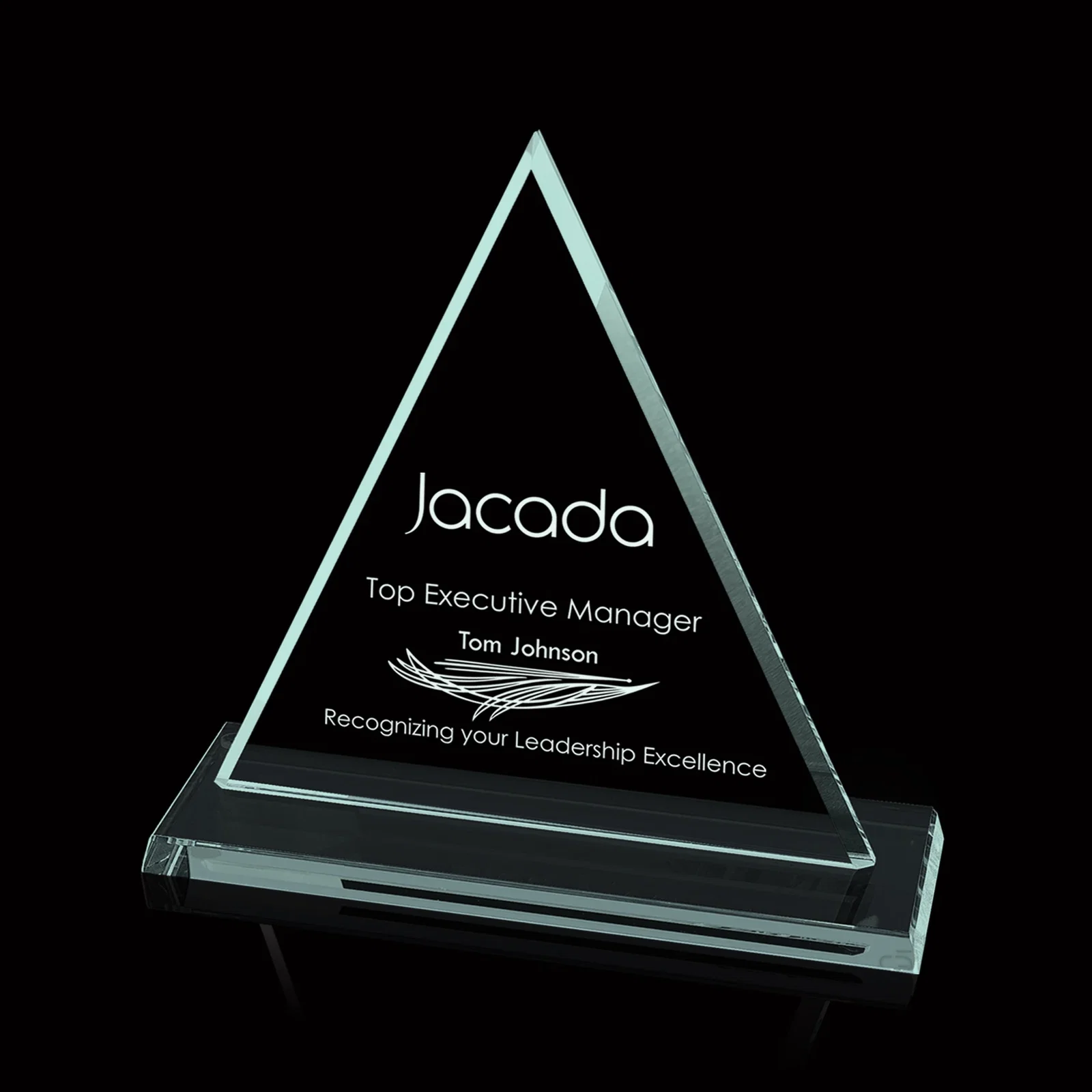 Custom Jade Glass Triangle Award With Optional Starfire Glass for corporate award ceremonies
