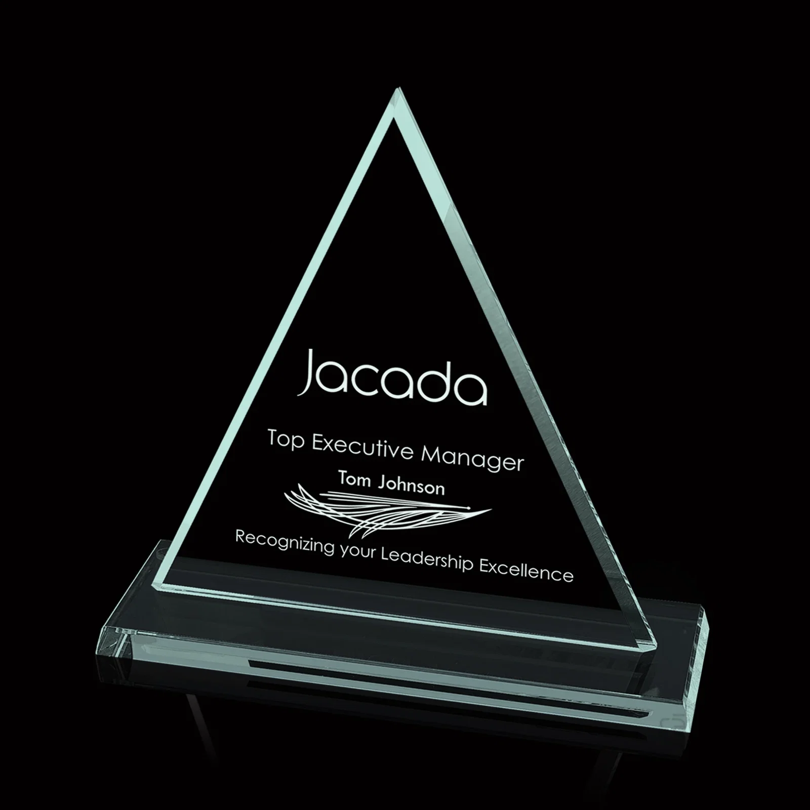 Custom Jade Glass Triangle Award With Optional Starfire Glass for service anniversary gifts