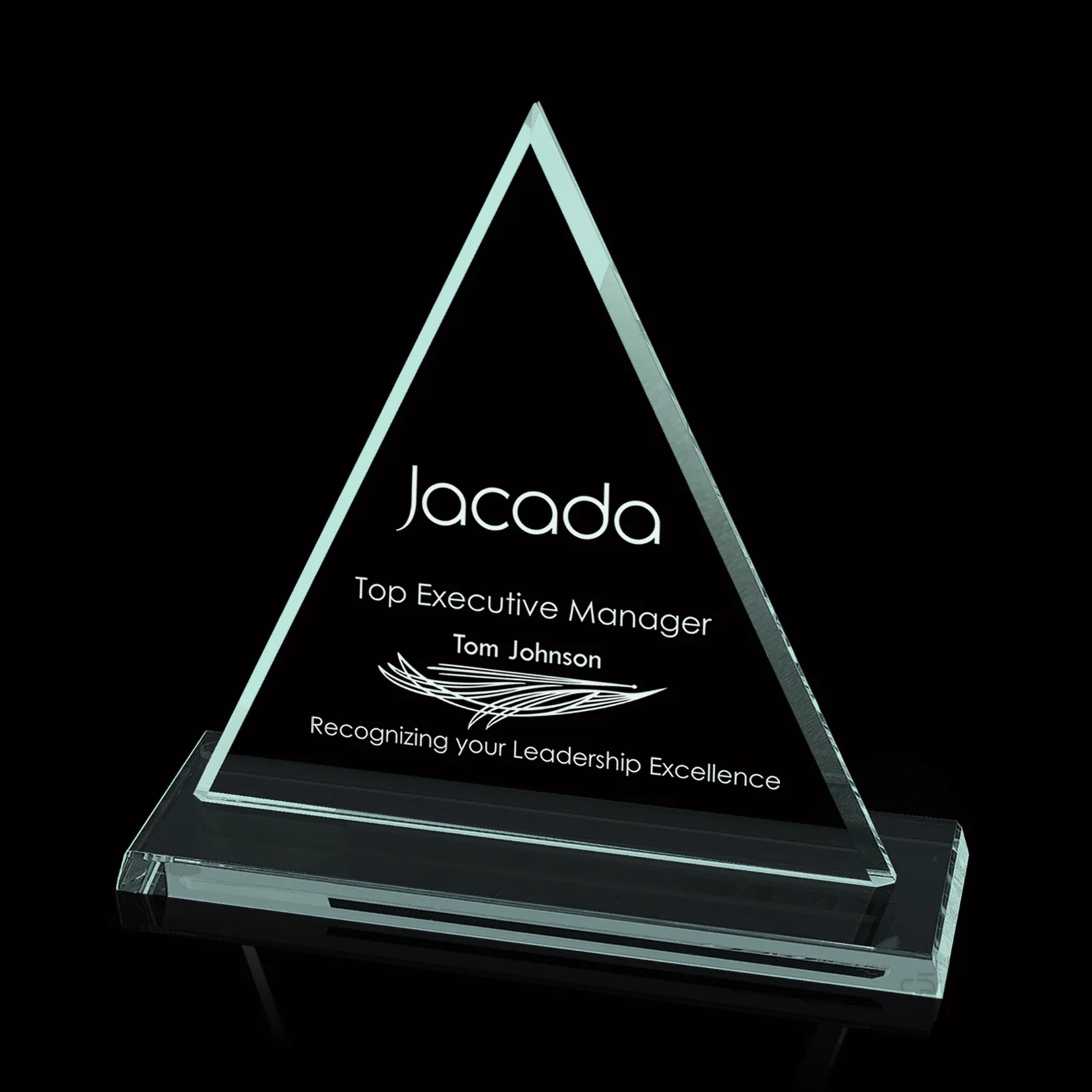 Custom Jade Glass Triangle Award With Optional Starfire Glass for sales achievement awards