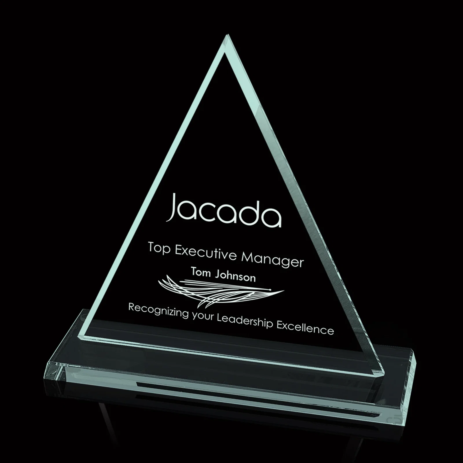 Custom Jade Glass Triangle Award With Optional Starfire Glass for retirement presentations