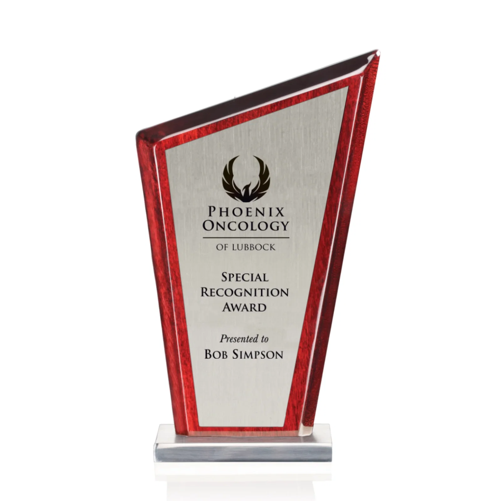 Custom Aluminum and Rosewood Peak Award With Joined Materials for corporate award ceremonies