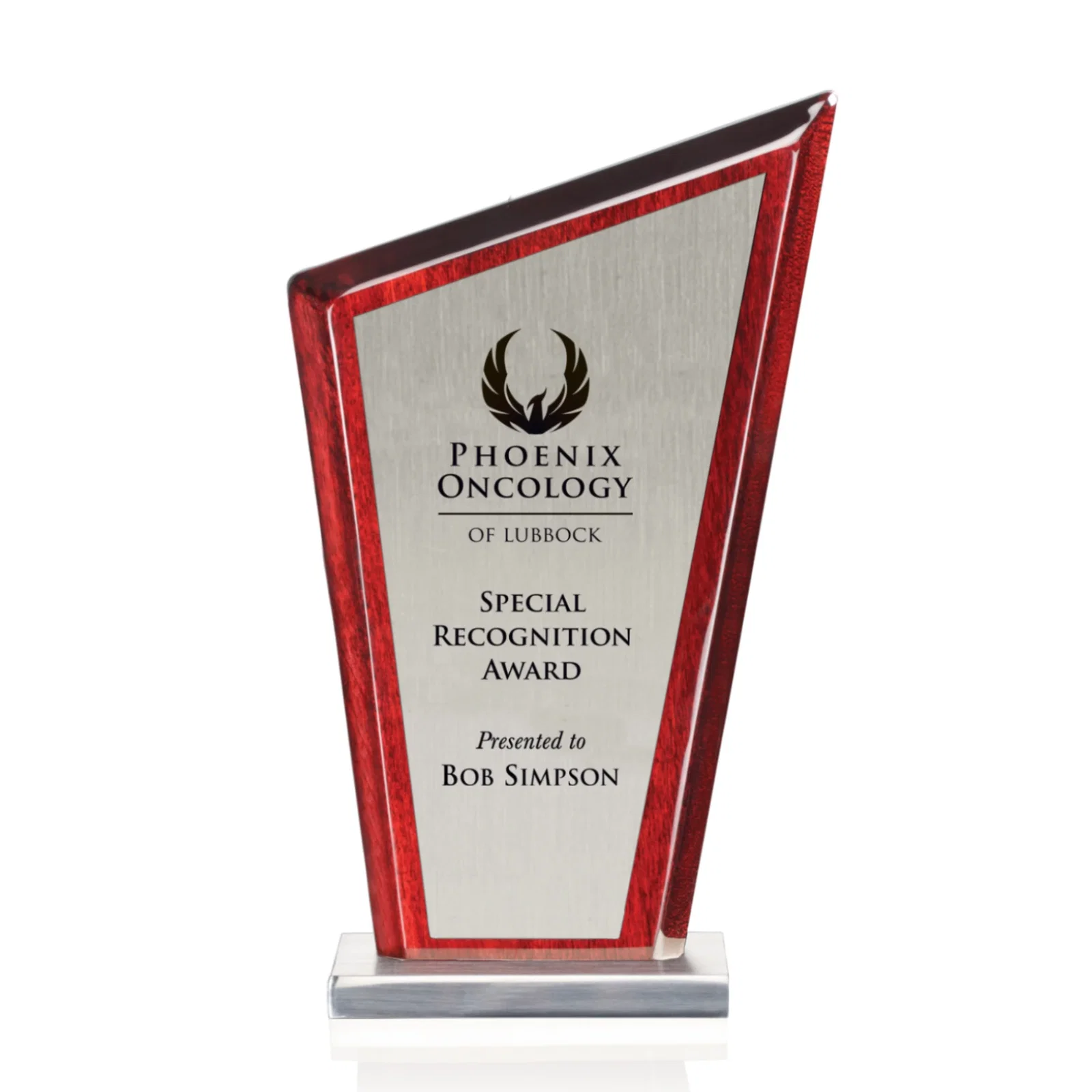 Custom Aluminum and Rosewood Peak Award With Joined Materials for service anniversary gifts