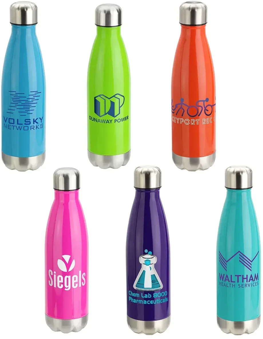 Custom Prism 17 oz copper-coated steel bottle, front view of the branded water bottle
