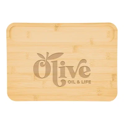 Bamboo cutting board shown flat on a kitchen counter