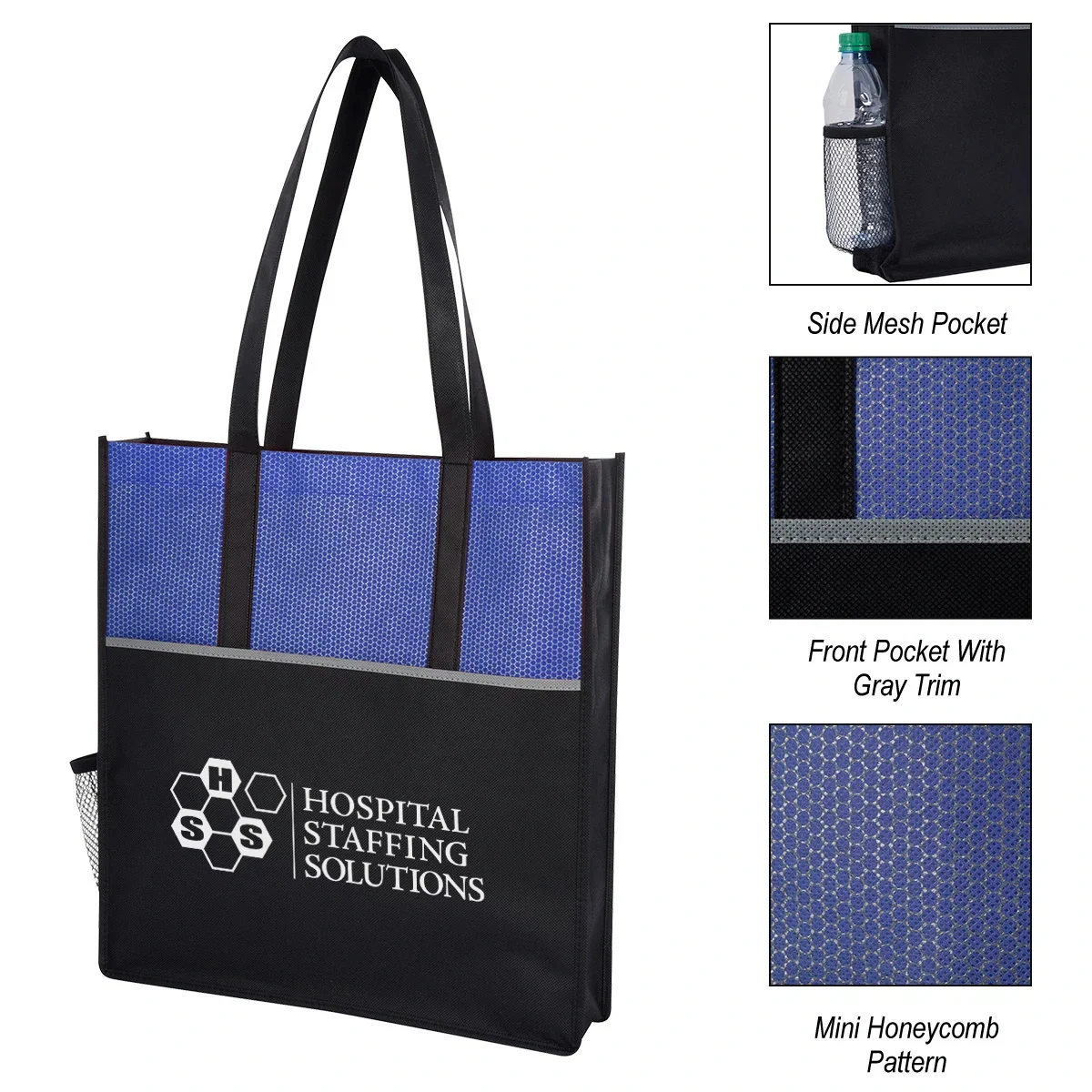 Black non-woven tote with gray accent trim