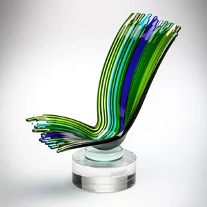 Fused Waterfall Art Glass Award on Jade Starfire Plinth