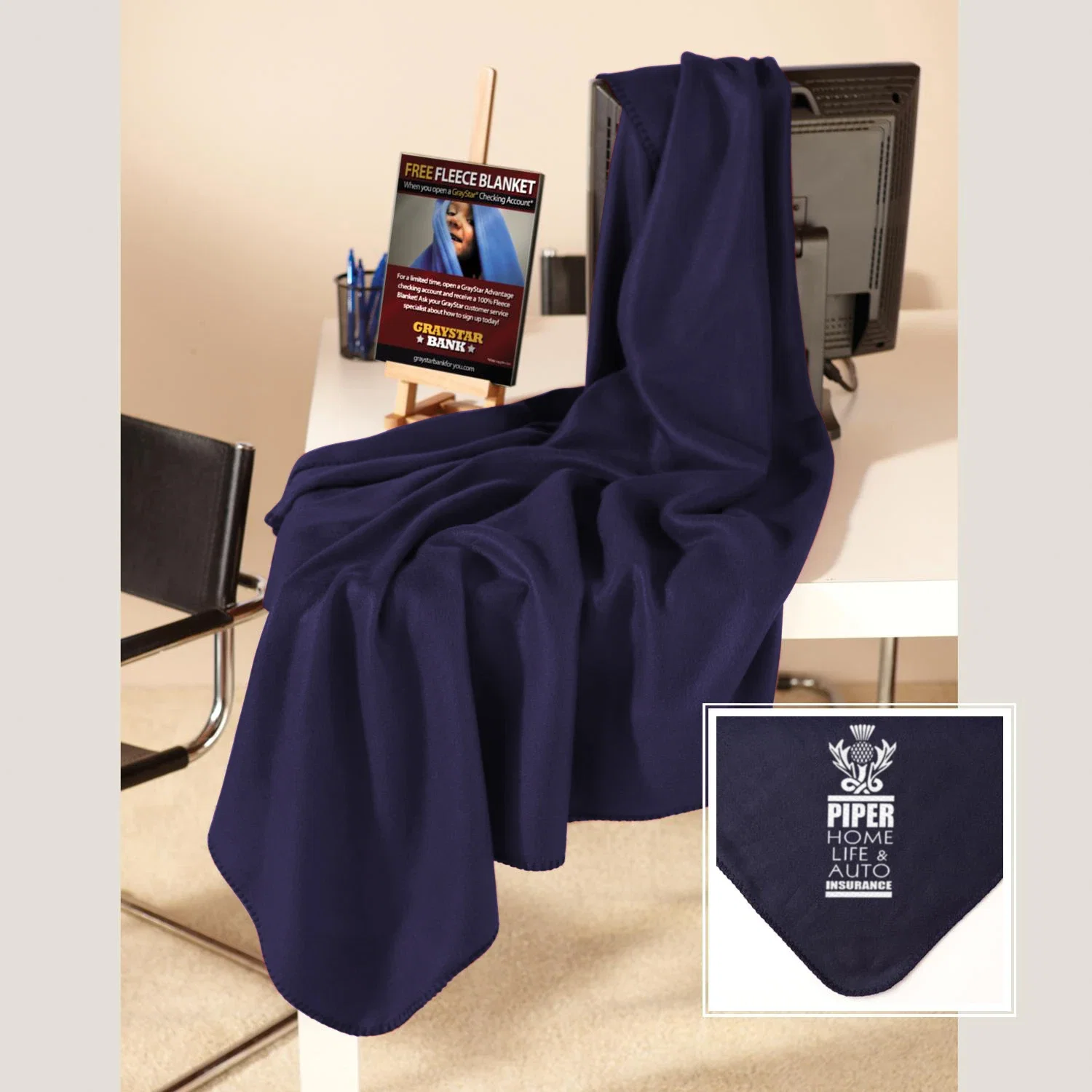 Imprinted Promo Fleece Throw — Navy Blue — view 2