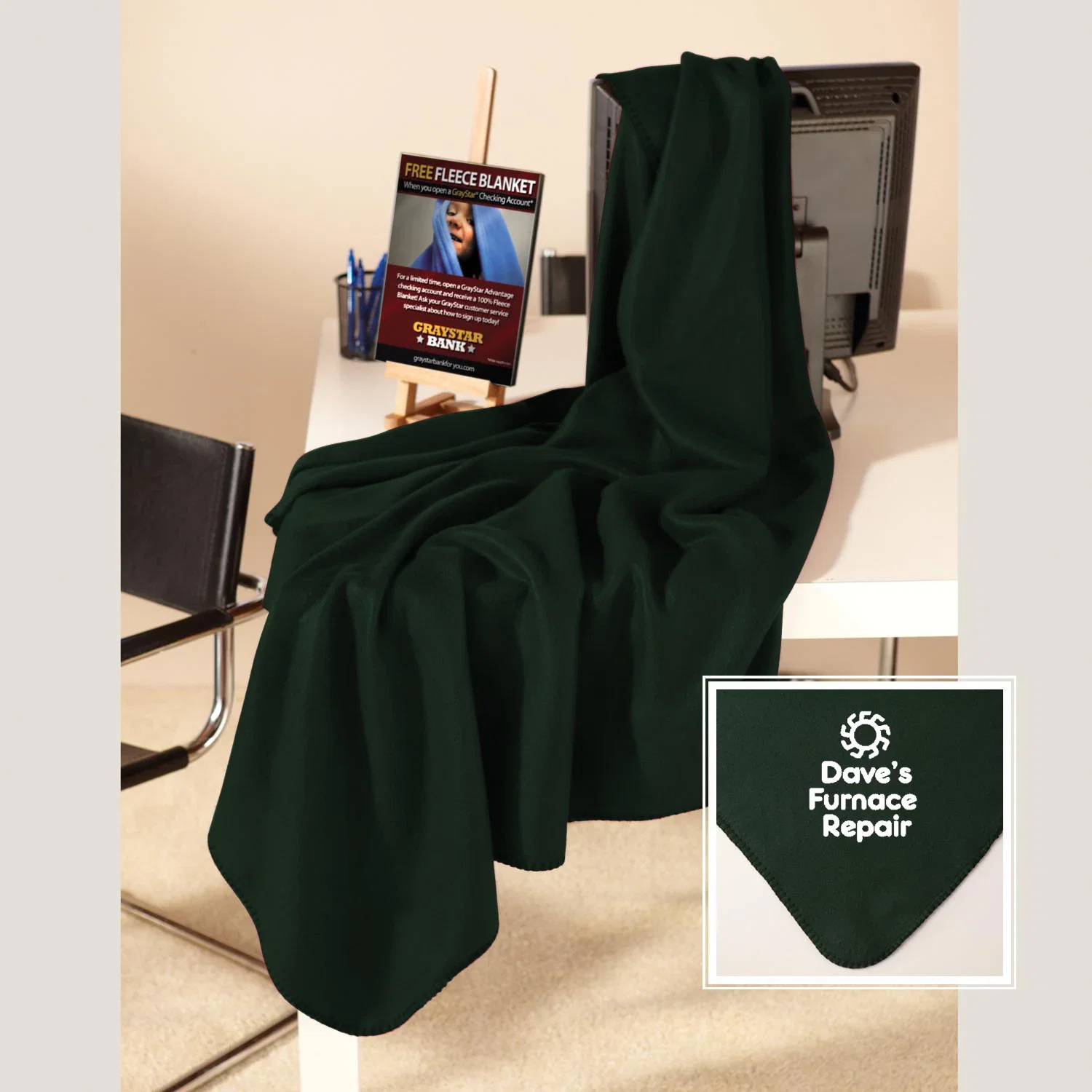 Imprinted Promo Fleece Throw — Hunter Green — view 3