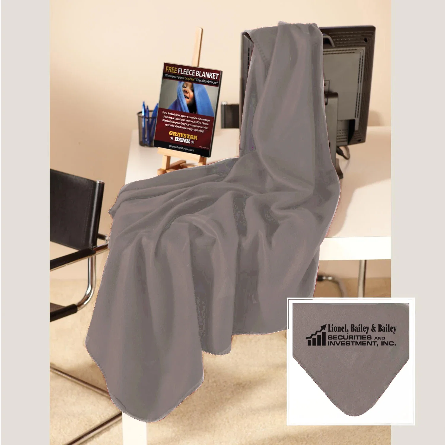Imprinted Promo Fleece Throw — Gray — view 4