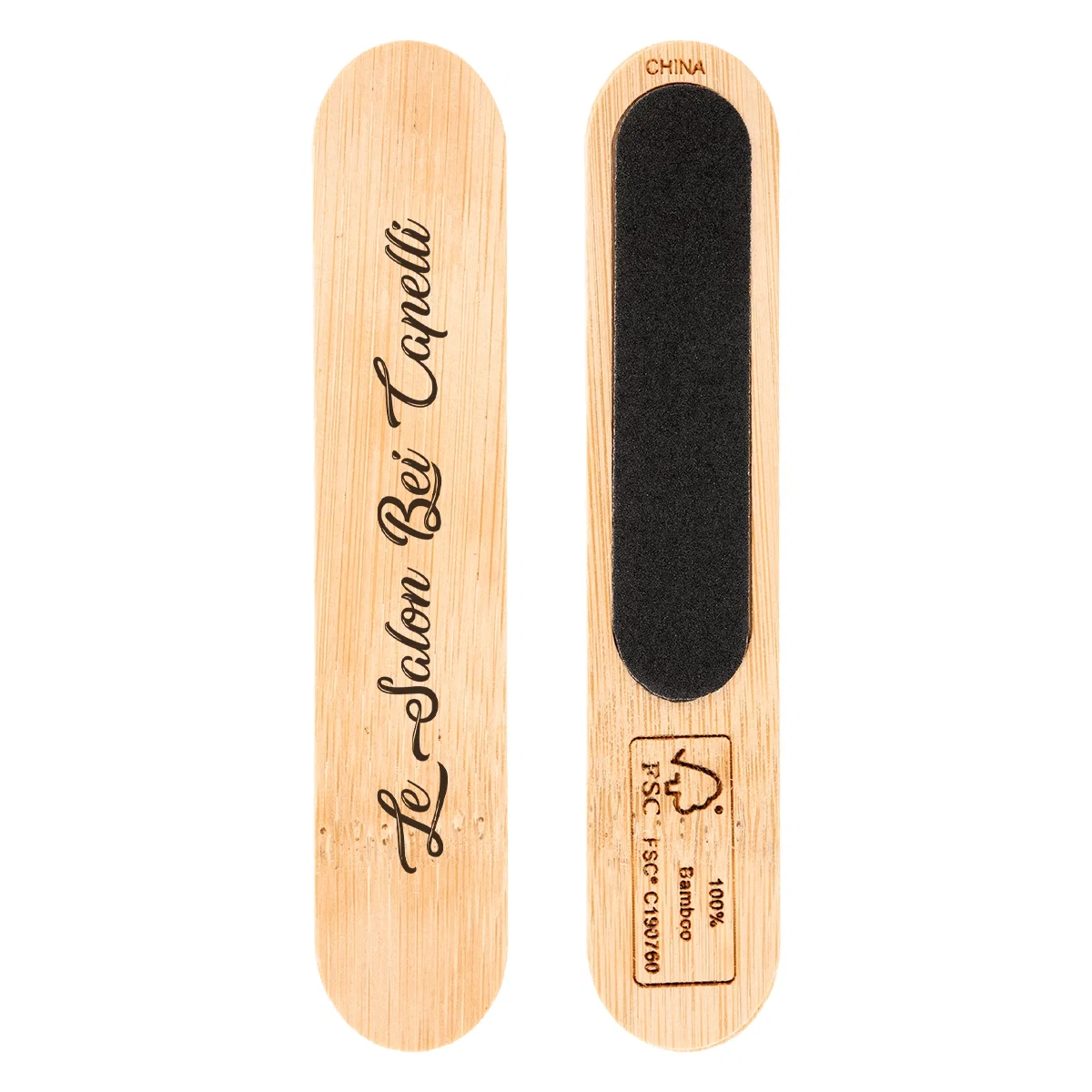 Bamboo nail file measuring seven and a half inches long