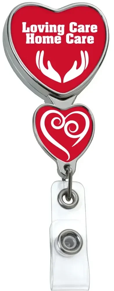 Promotional Heart Shape Chrome Double Up Secure ID Badge Reel — view 2