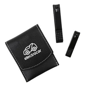 Stainless Steel Nail Clipper Set of 2 with Faux Leather Case