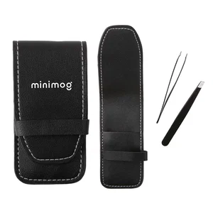 Stainless Steel Tweezer Set of 2 with Faux Leather Case, 4 3/8"