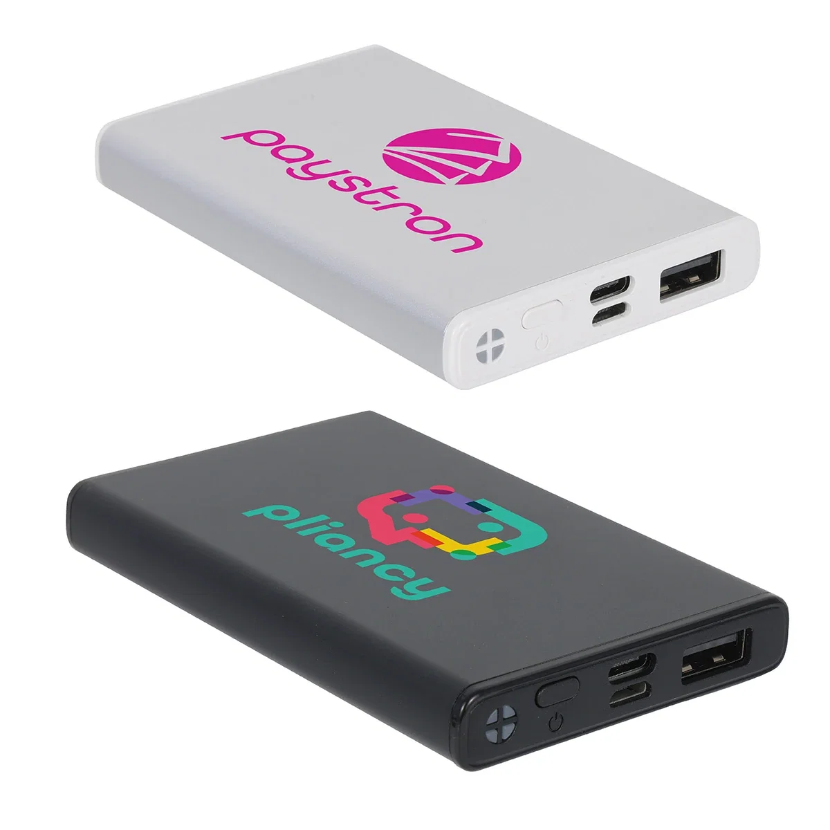 Custom Provost 5000mAh Aluminum Power Bank, front view of the branded charger