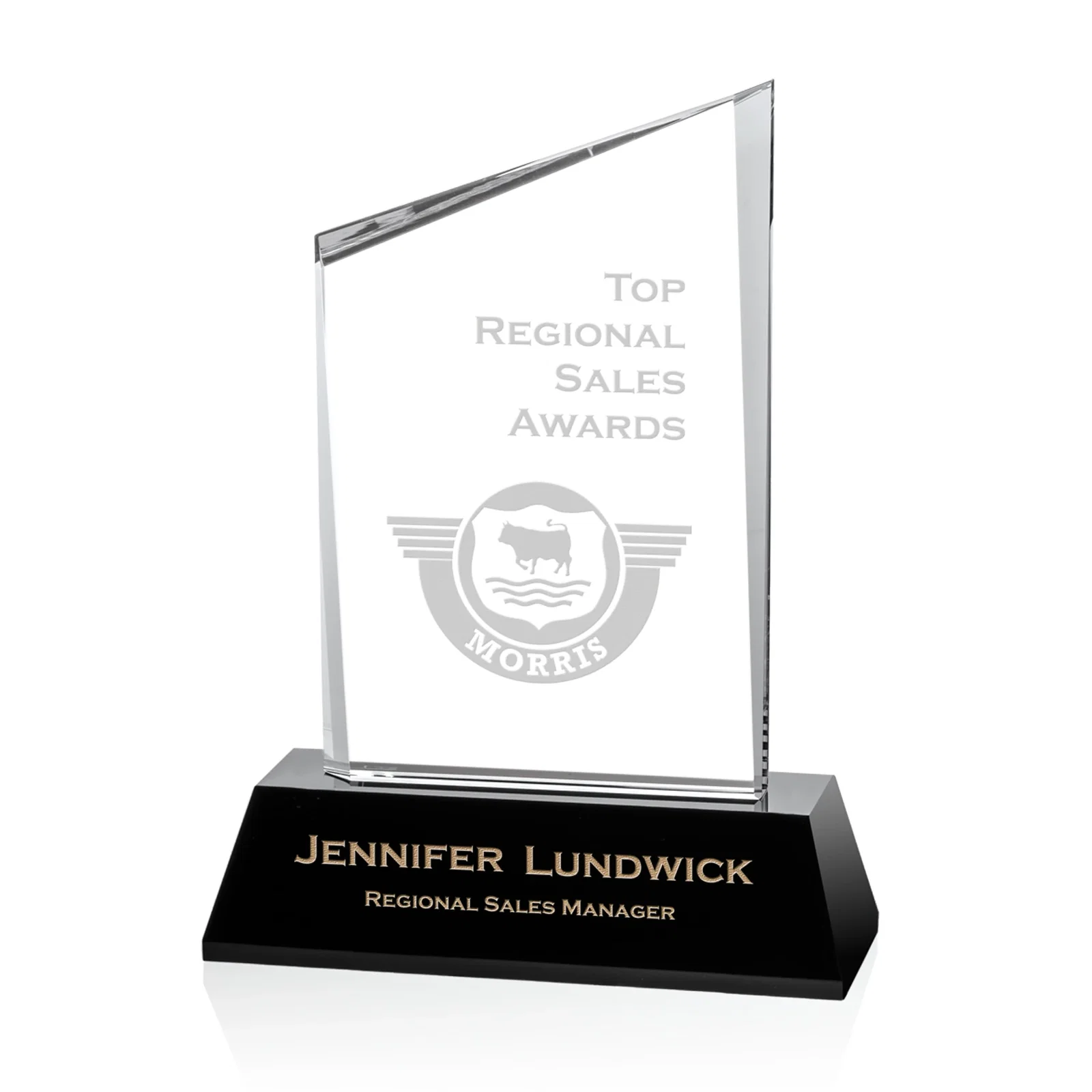 Custom Optical Crystal Diamond Award with Abstract Angled Bevels for corporate award ceremonies