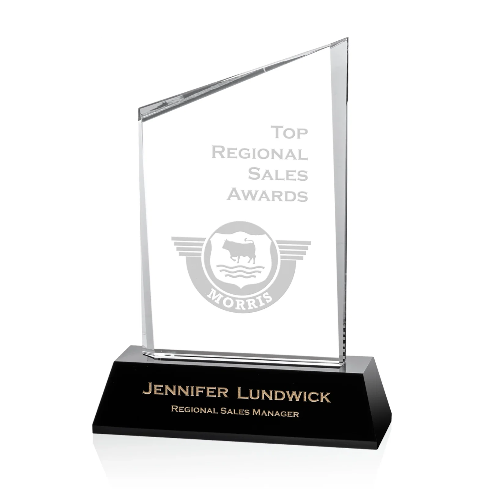 Custom Optical Crystal Diamond Award with Abstract Angled Bevels for service anniversary gifts