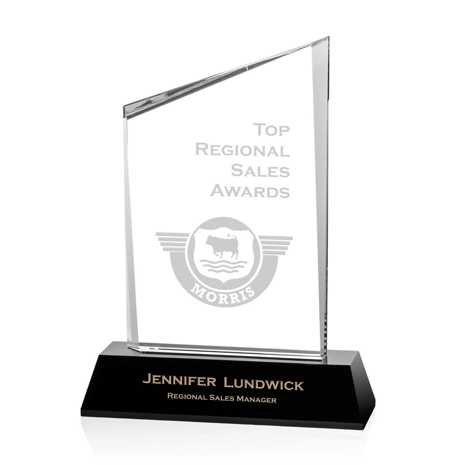 Custom Optical Crystal Diamond Award with Abstract Angled Bevels for sales achievement awards