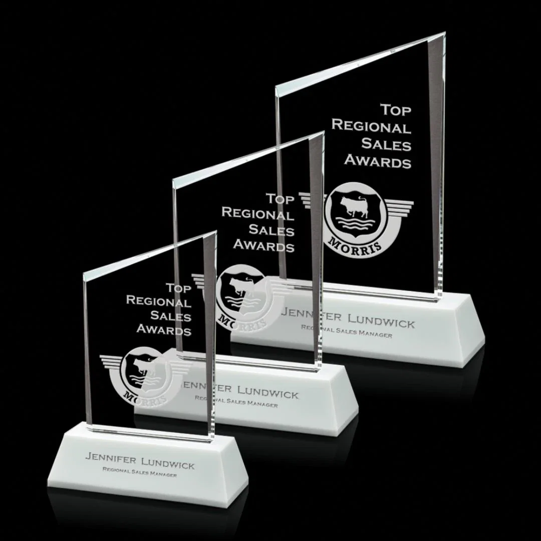 Custom Optical Crystal Diamond Award with Abstract Angled Bevels for retirement presentations
