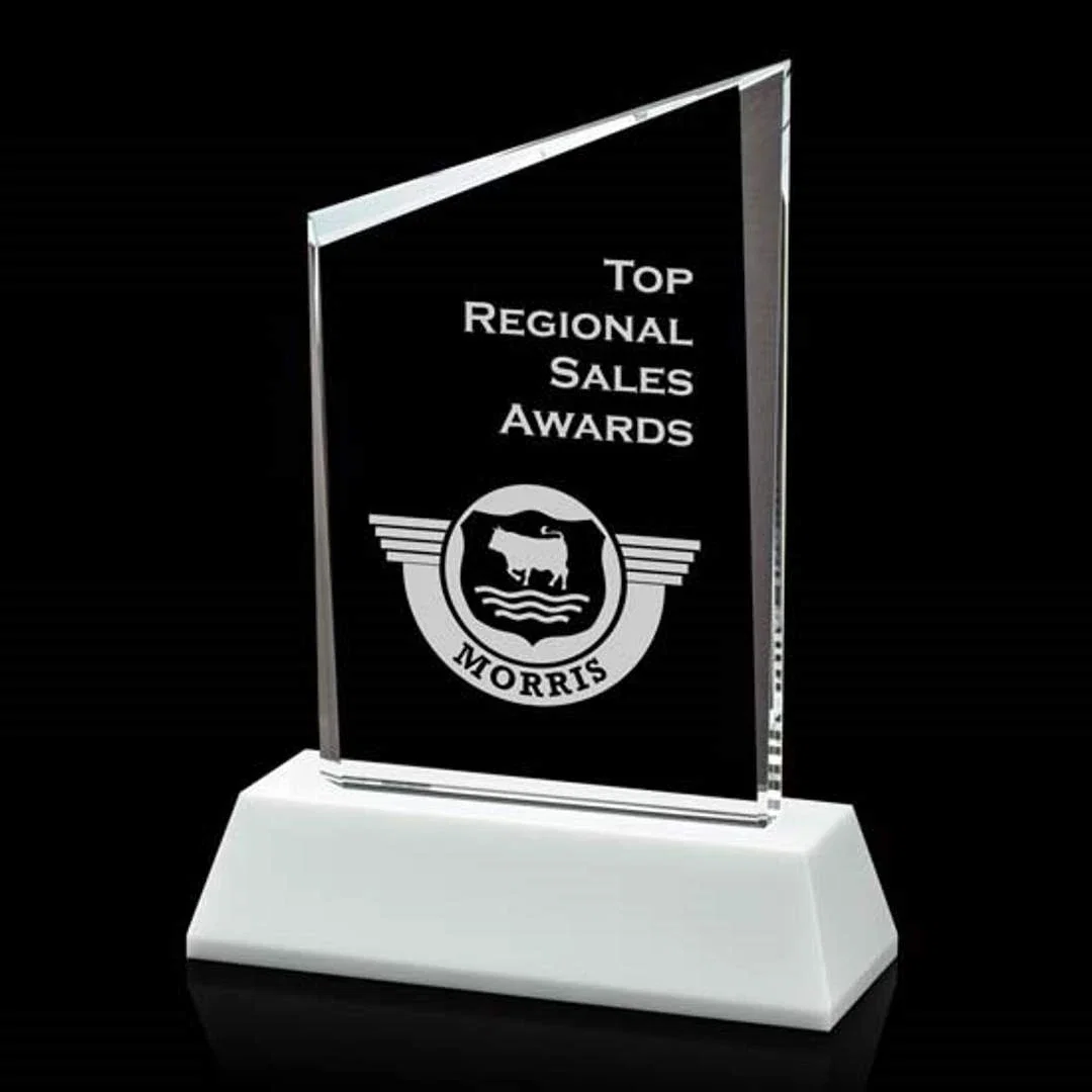 Custom Optical Crystal Diamond Award with Abstract Angled Bevels for team milestone celebrations