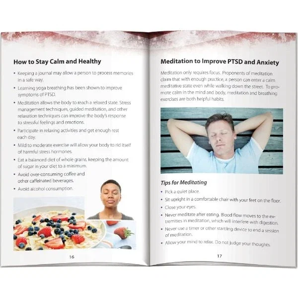 PTSD & Suicide Prevention Booklet back view with imprint space for organization logo
