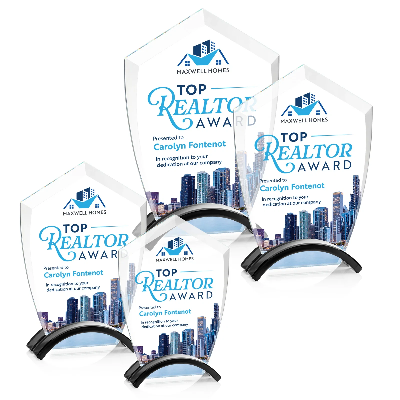Custom Starfire Crystal Shield Award on Ebony Arch Base, awards for dealer and partner awards