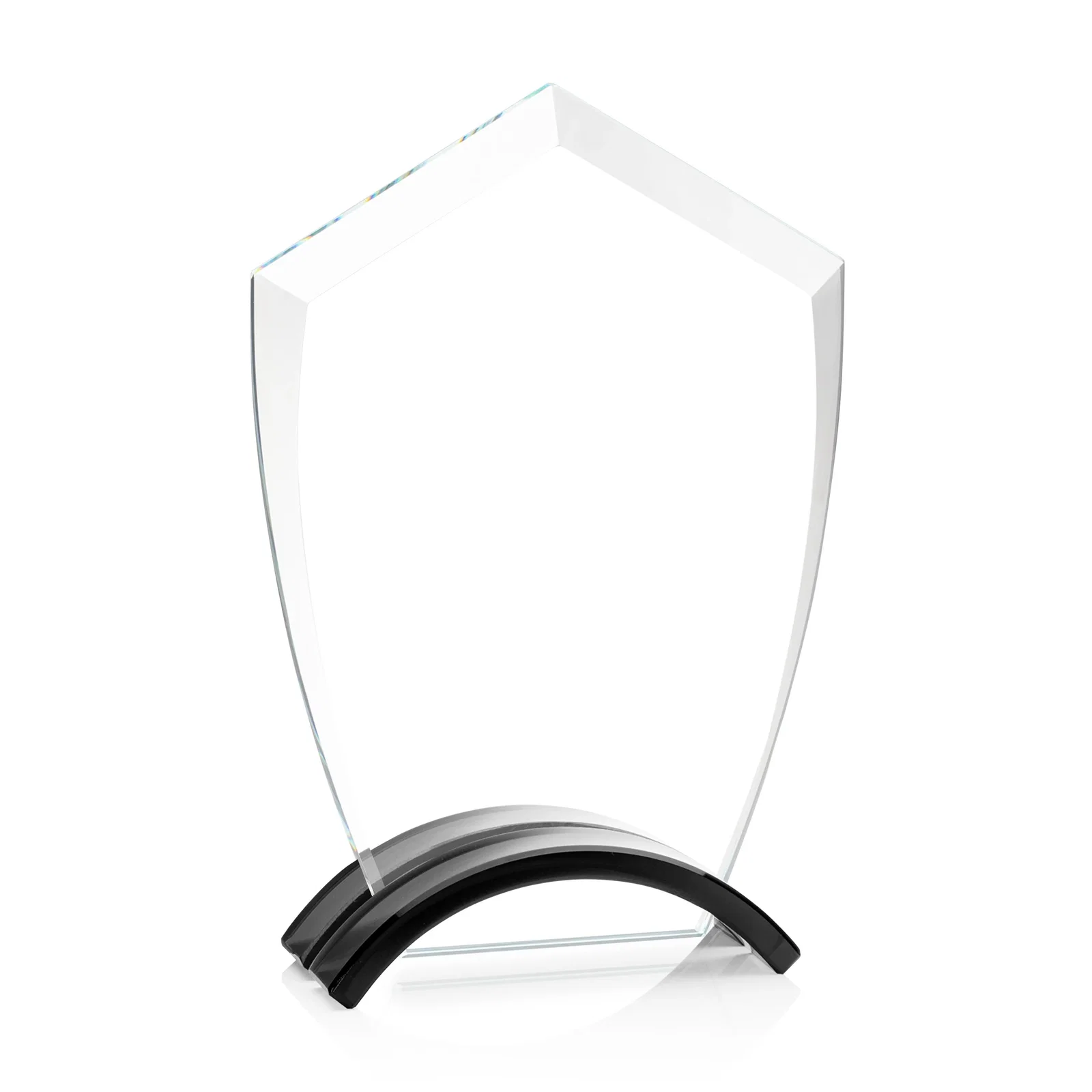 Personalized Starfire Crystal Shield Award on Ebony Arch Base, awards for volunteer appreciation
