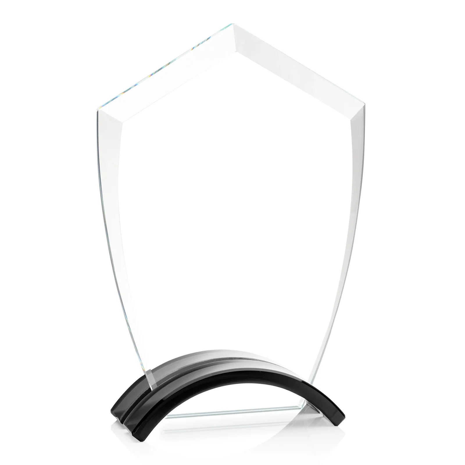Personalized Starfire Crystal Shield Award on Ebony Arch Base, awards for dealer and partner awards