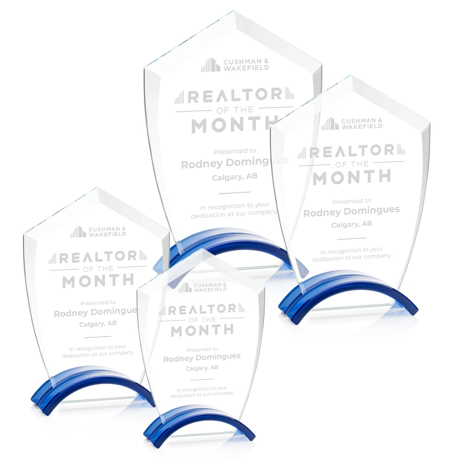 Custom Starfire Crystal Shield Award on Ebony Arch Base, awards for team milestone celebrations