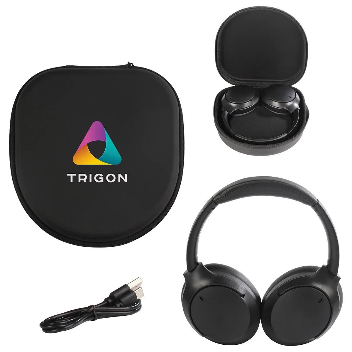 Custom Pulse Active Noise Canceling Headphones, front view of the branded headphones