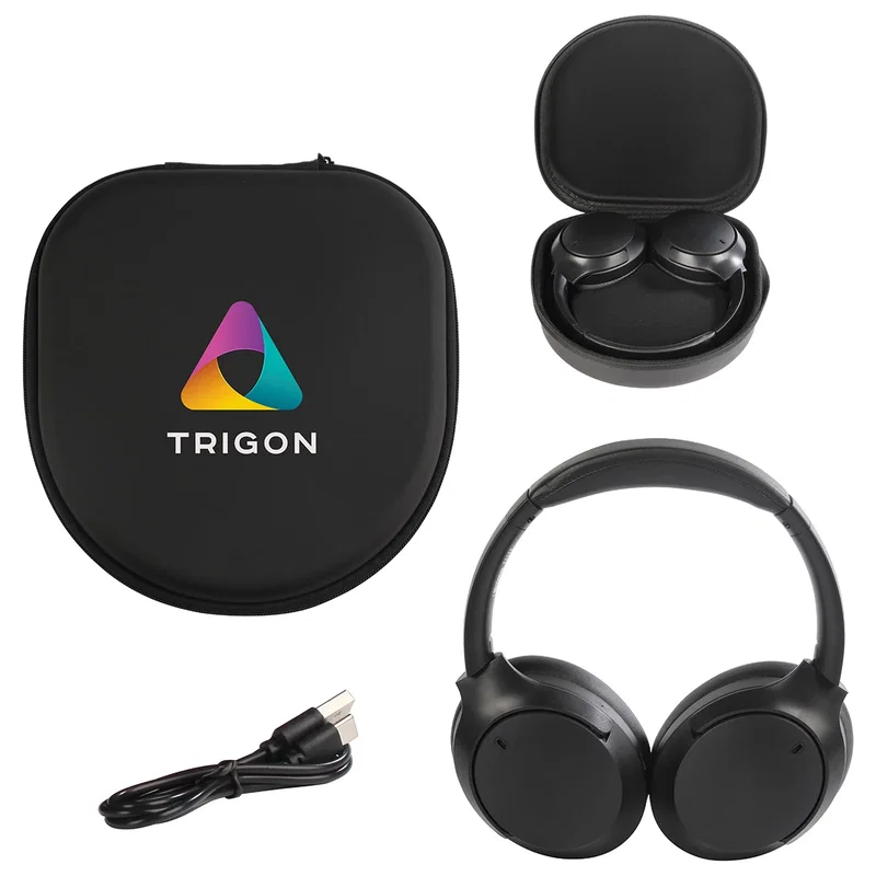 Custom Pulse Active Noise Canceling Headphones, front view of the branded headphones