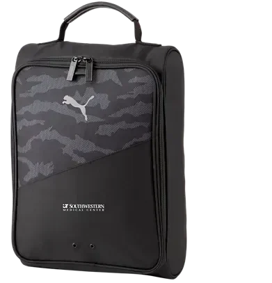 Custom Puma Golf Shoe Bag (Polyester, Reflective Cat Logo, Black Camo, Metal Eyelets, Two Way Zip)