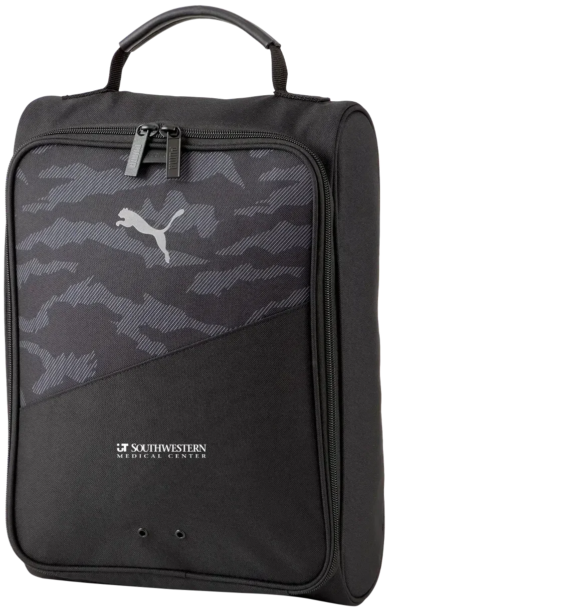 Custom Puma Golf Shoe Bag (Polyester, Reflective Cat Logo, Black Camo, Metal Eyelets, Two Way Zip) — view 2