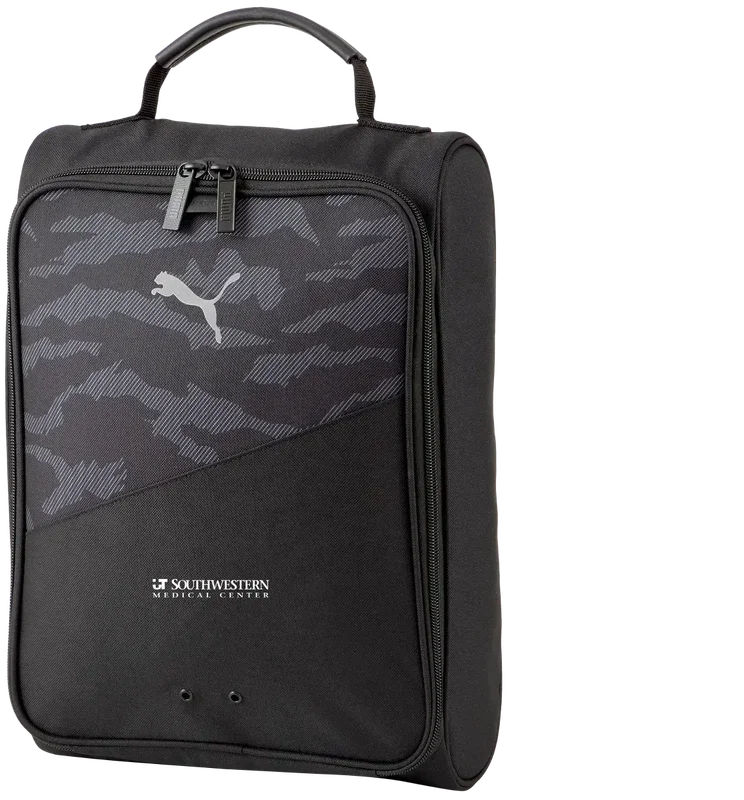 Custom Puma Golf Shoe Bag (Polyester, Reflective Cat Logo, Black Camo, Metal Eyelets, Two Way Zip) — view 2