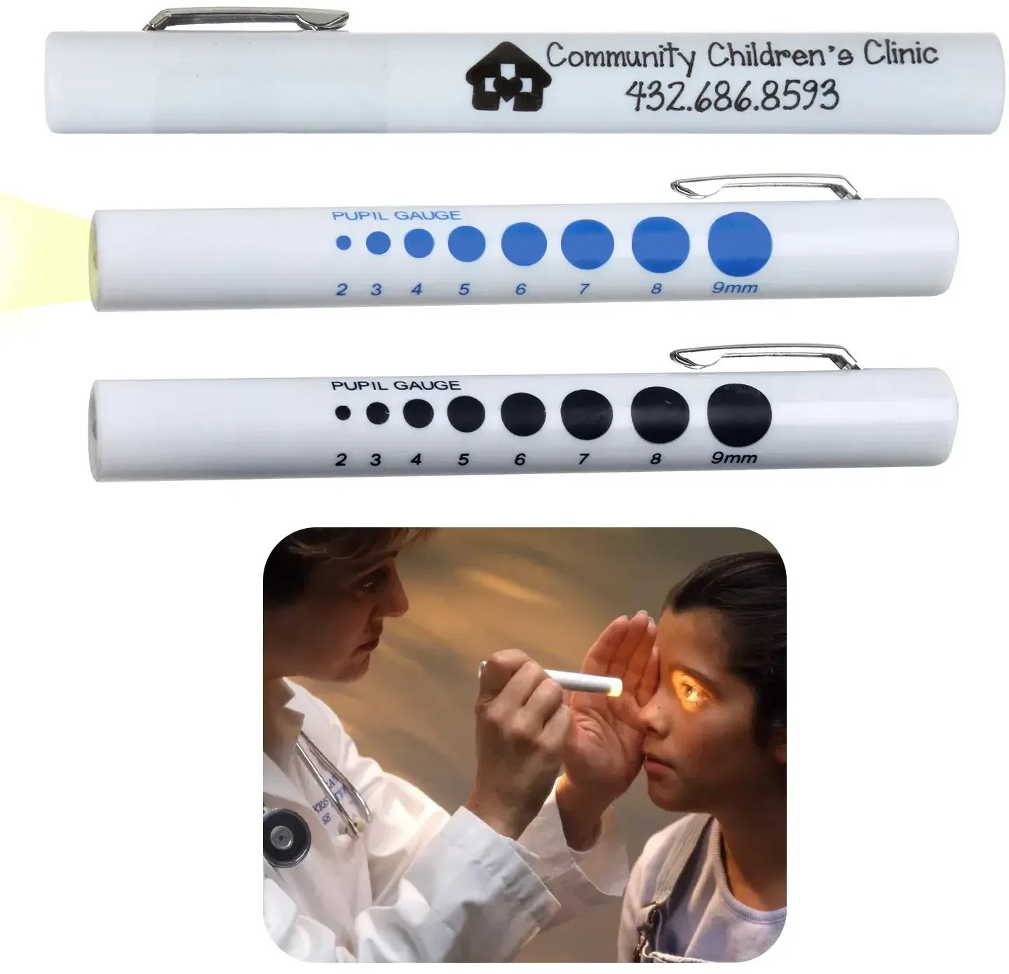 Pupil Gauge Penlight - White LED Light, Pupil Size Measurements (2-9mm)