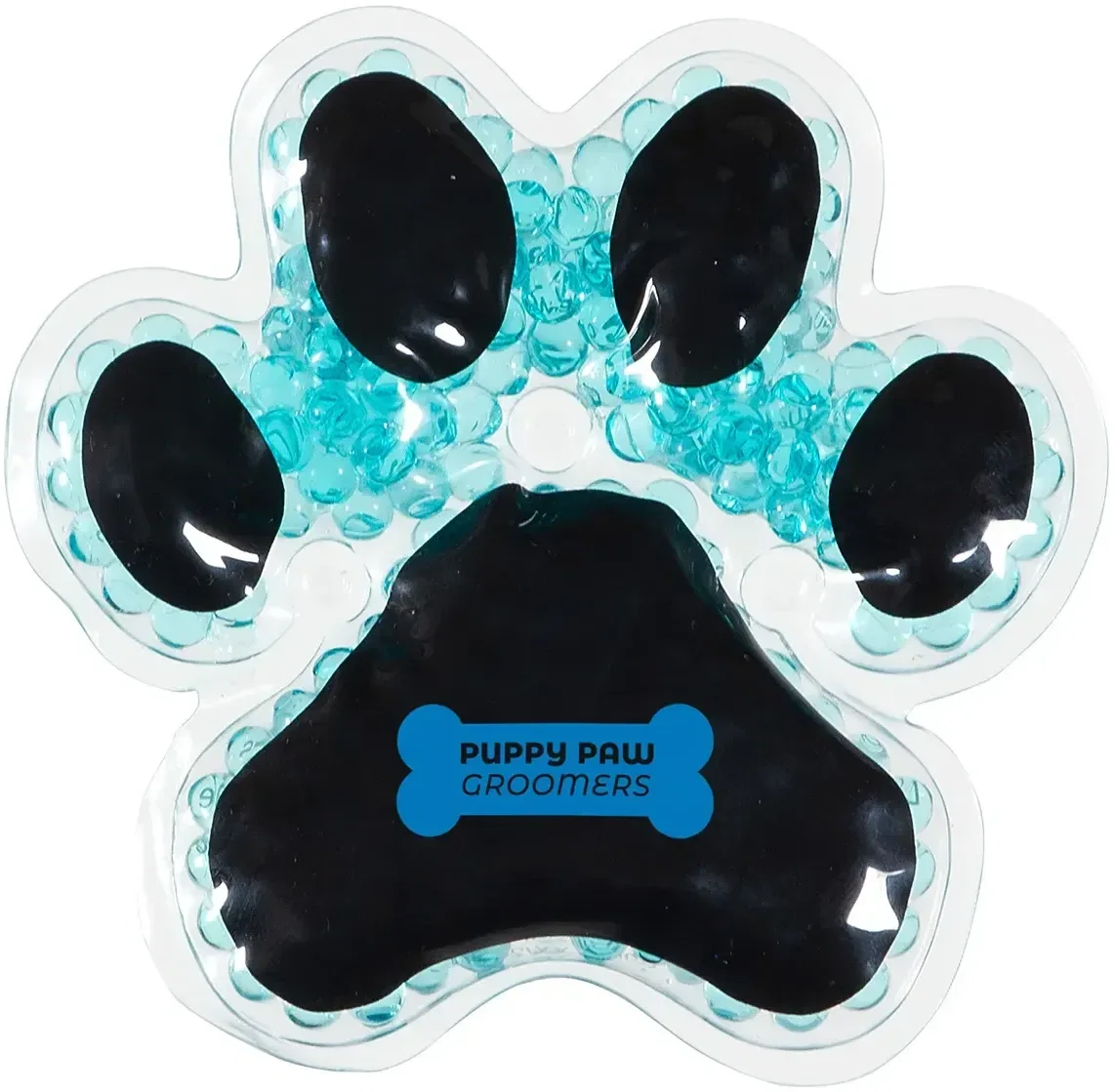 Branded Puppy Paw Aqua Pearls pack showing plush paw shape